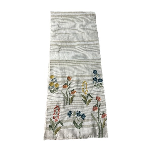 Pier 1 Imports Embroidered Floral Stripe Table Runner Kitchen Dining Decor - Picture 5 of 6